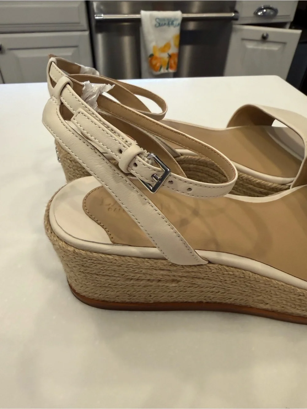 Ralph Lauren Leona Espadrille Platform Wedge Sandals Leather Ivory Sz 9.5 NEW!